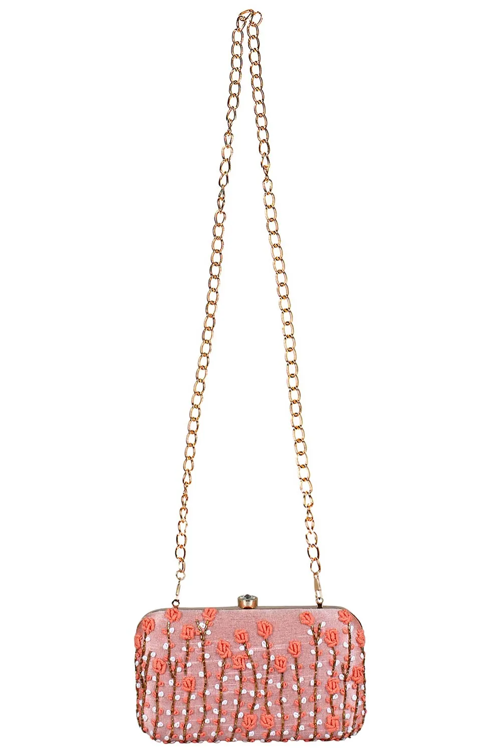 Adorn Embroidered & Embellished Faux Silk Clutch Baby Pink