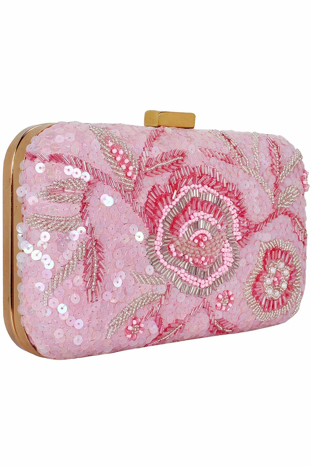Adorn Sequin Embelished Faux Silk Fabric Clutch Pink