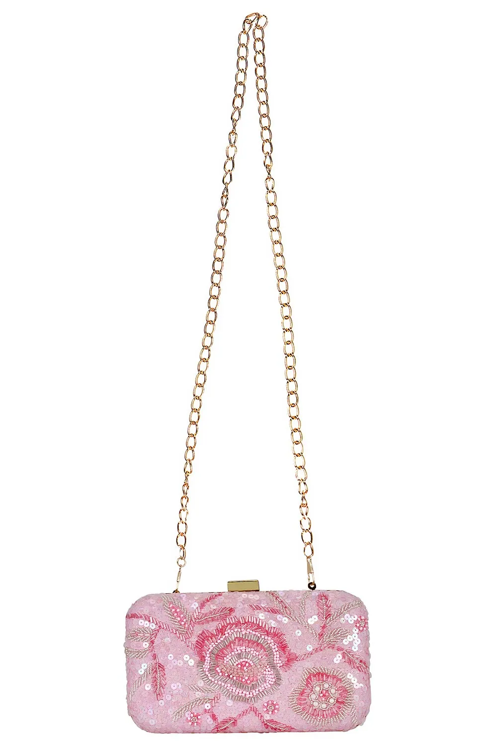 Adorn Sequin Embelished Faux Silk Fabric Clutch Pink
