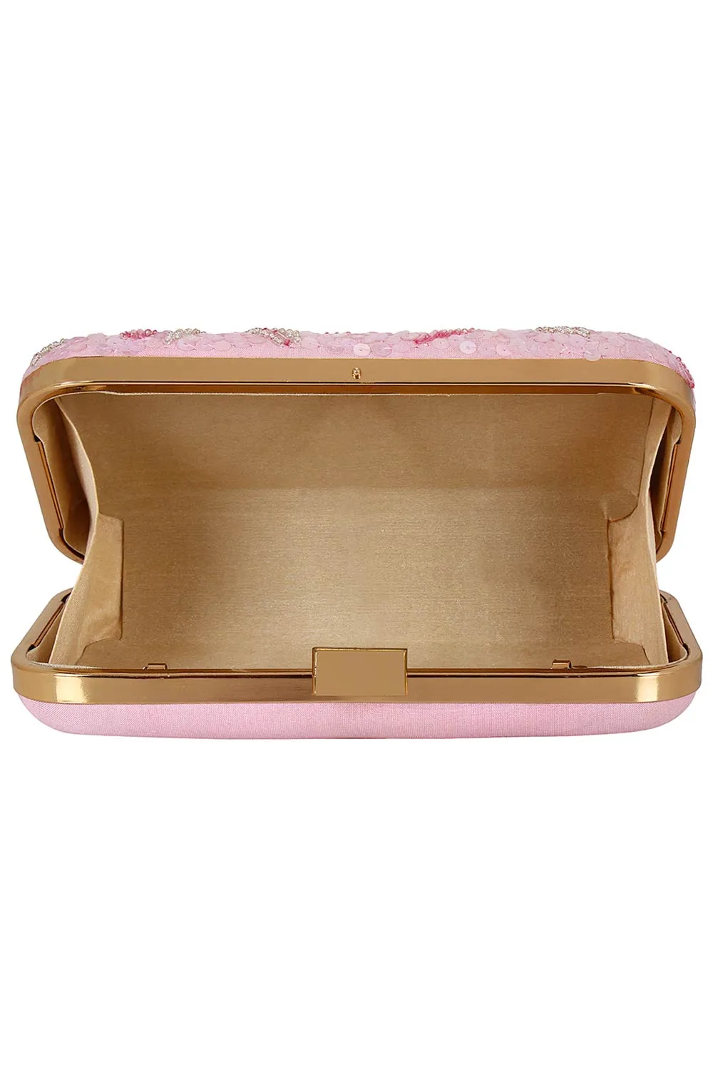 Adorn Sequin Embelished Faux Silk Fabric Clutch Pink