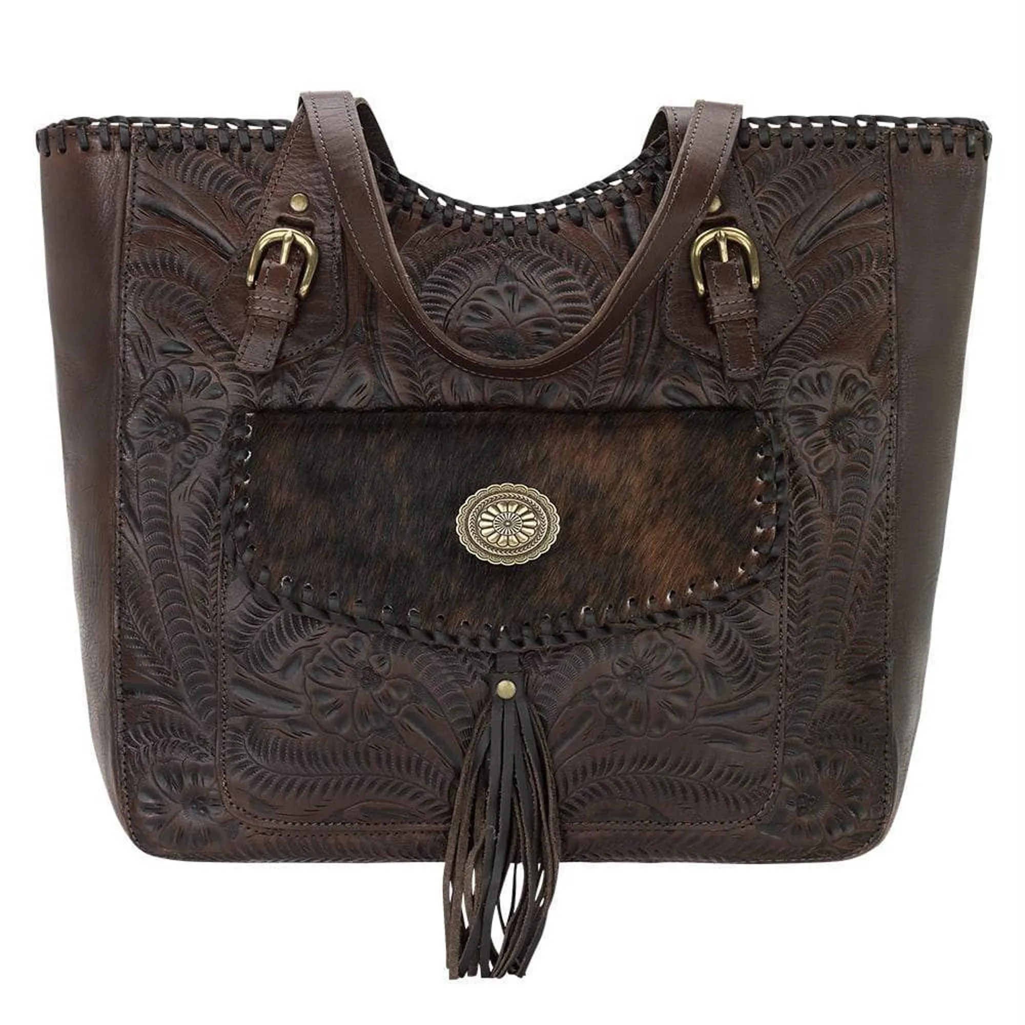 American West Annie's Secret Collection Chestnut Brown Leather Large Tote