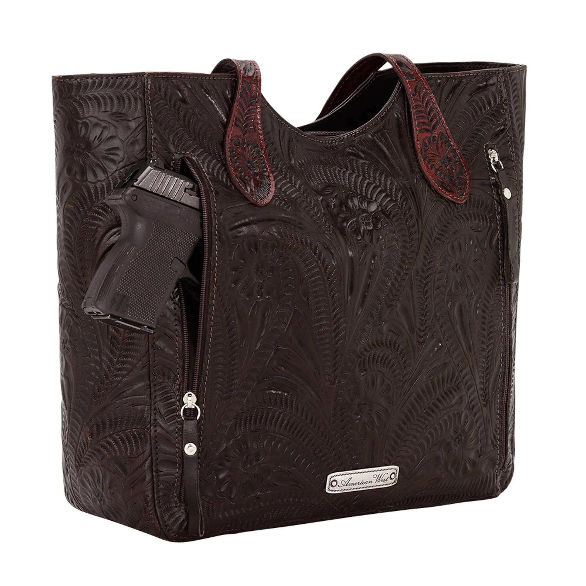 American West Annie's Secret Collection Chocolate Leather Large Tote