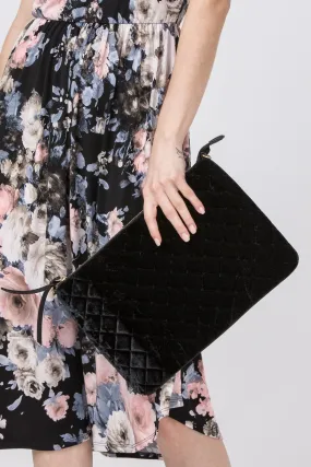 Black Quilted Velvet Clutch