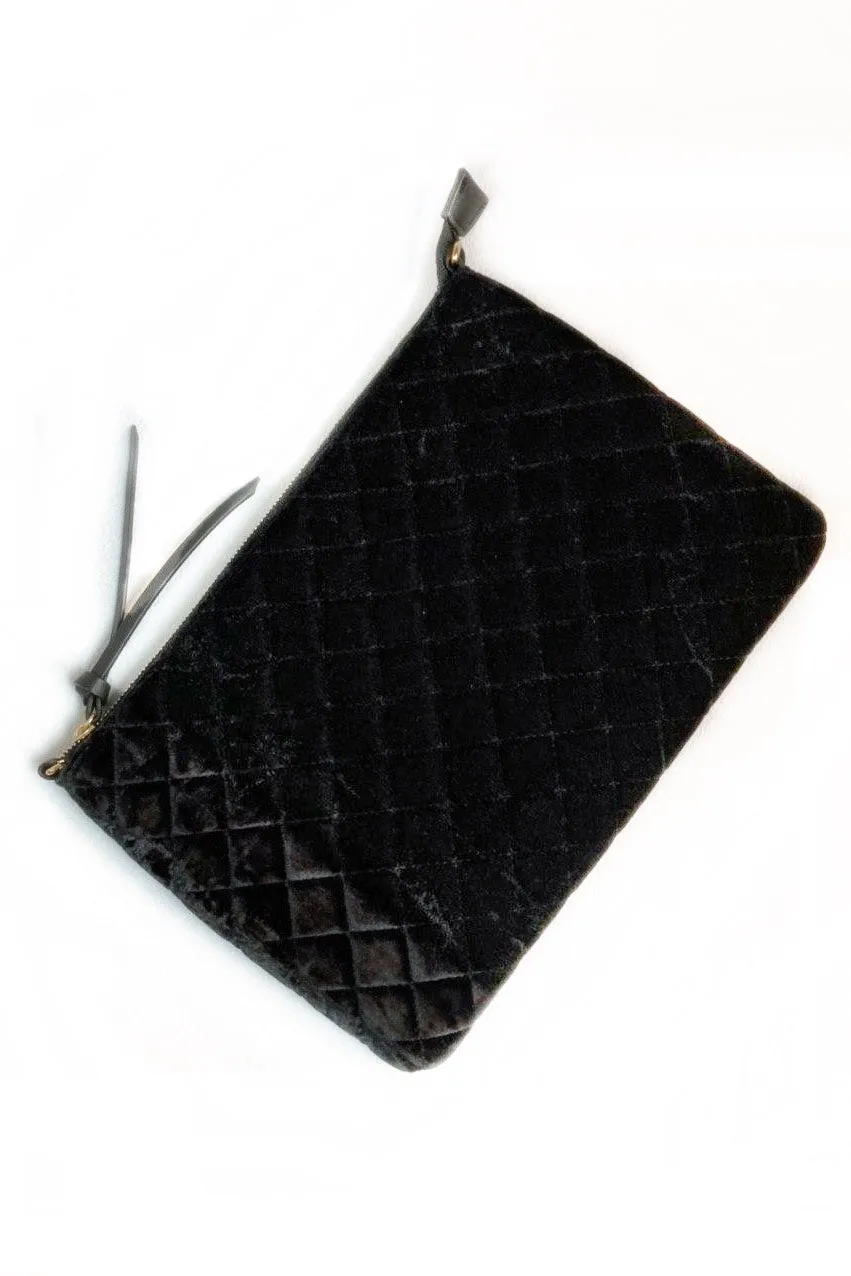 Black Quilted Velvet Clutch