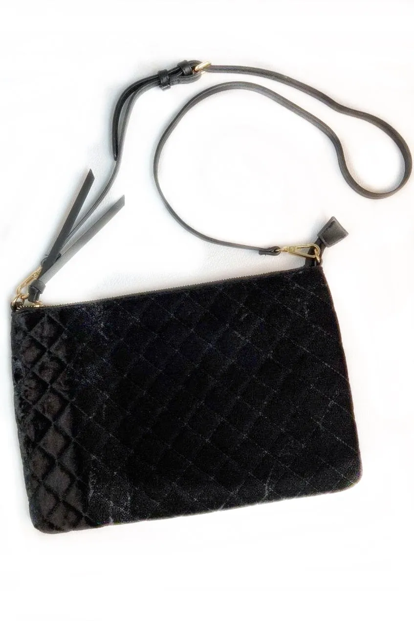 Black Quilted Velvet Clutch
