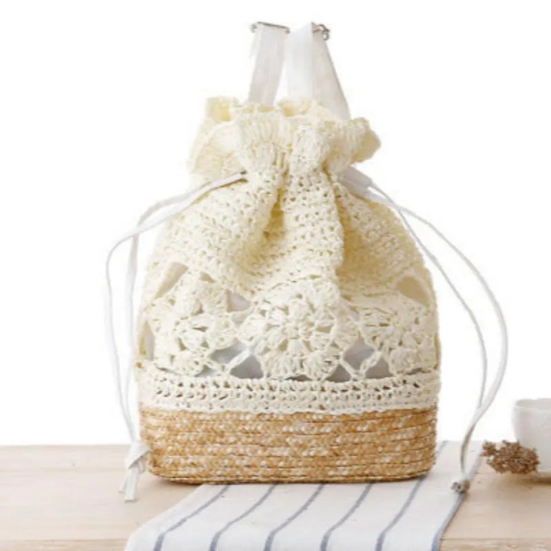 College Style Handmade Crocheted Backpack Straw Woven Bag Leisure Female Bag