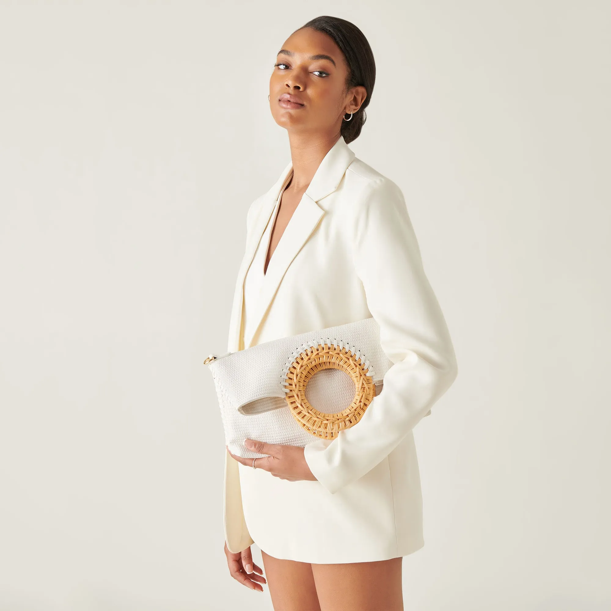 LILAH CLUTCH WHITE EMBOSSED FAUX LEATHER