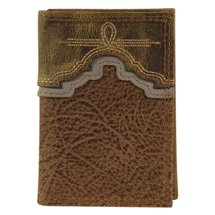 Men's Tony Lama Texture Leather Trifold Wallet - Dark Brown