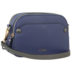Milleni Vegan Leather Double Zip Cross Body Bag - Navy