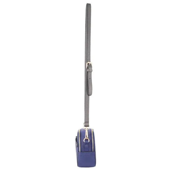 Milleni Vegan Leather Double Zip Cross Body Bag - Navy