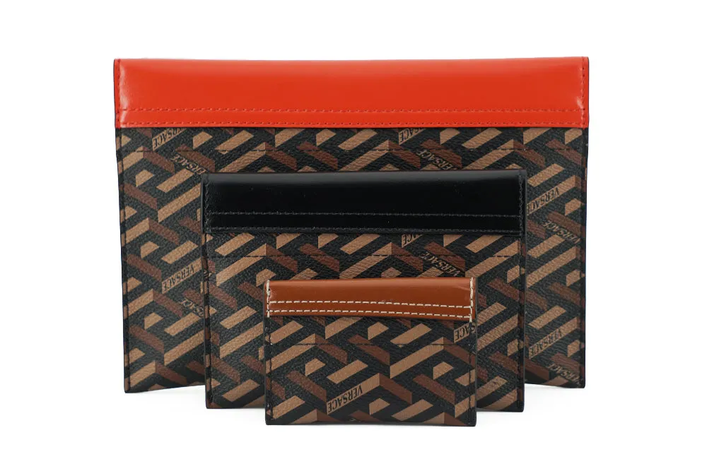 Red and Brown Leather 3 Piece Set Small Pouch Bag