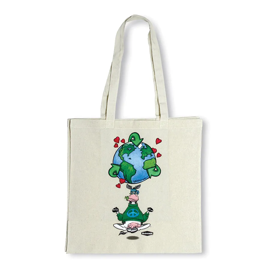 Reusable Canvas Tote Shopping Bag | 100% Canvas-Cotton | Namooste Yoga Cow Loves Recycling