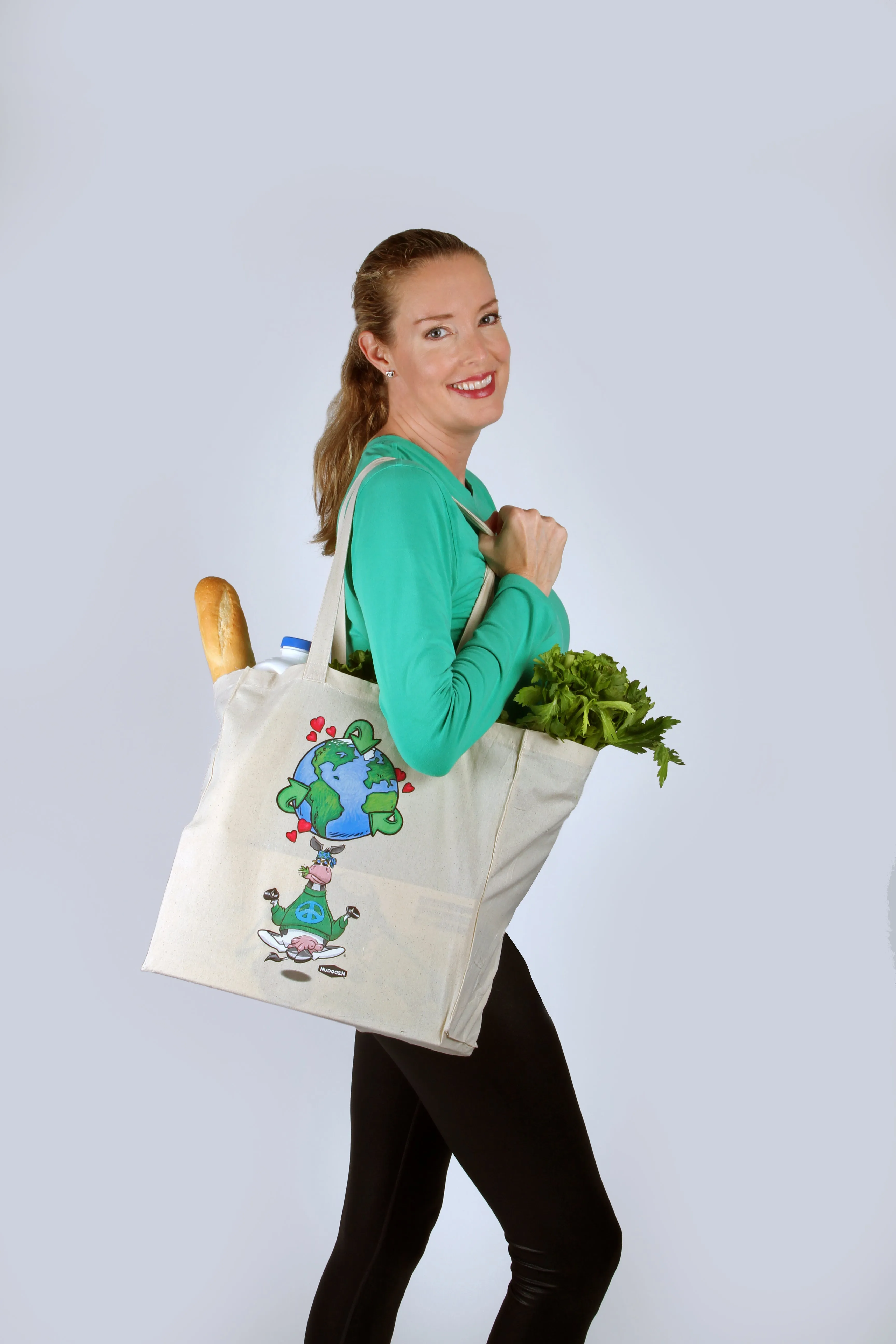 Reusable Canvas Tote Shopping Bag | 100% Canvas-Cotton | Namooste Yoga Cow Loves Recycling