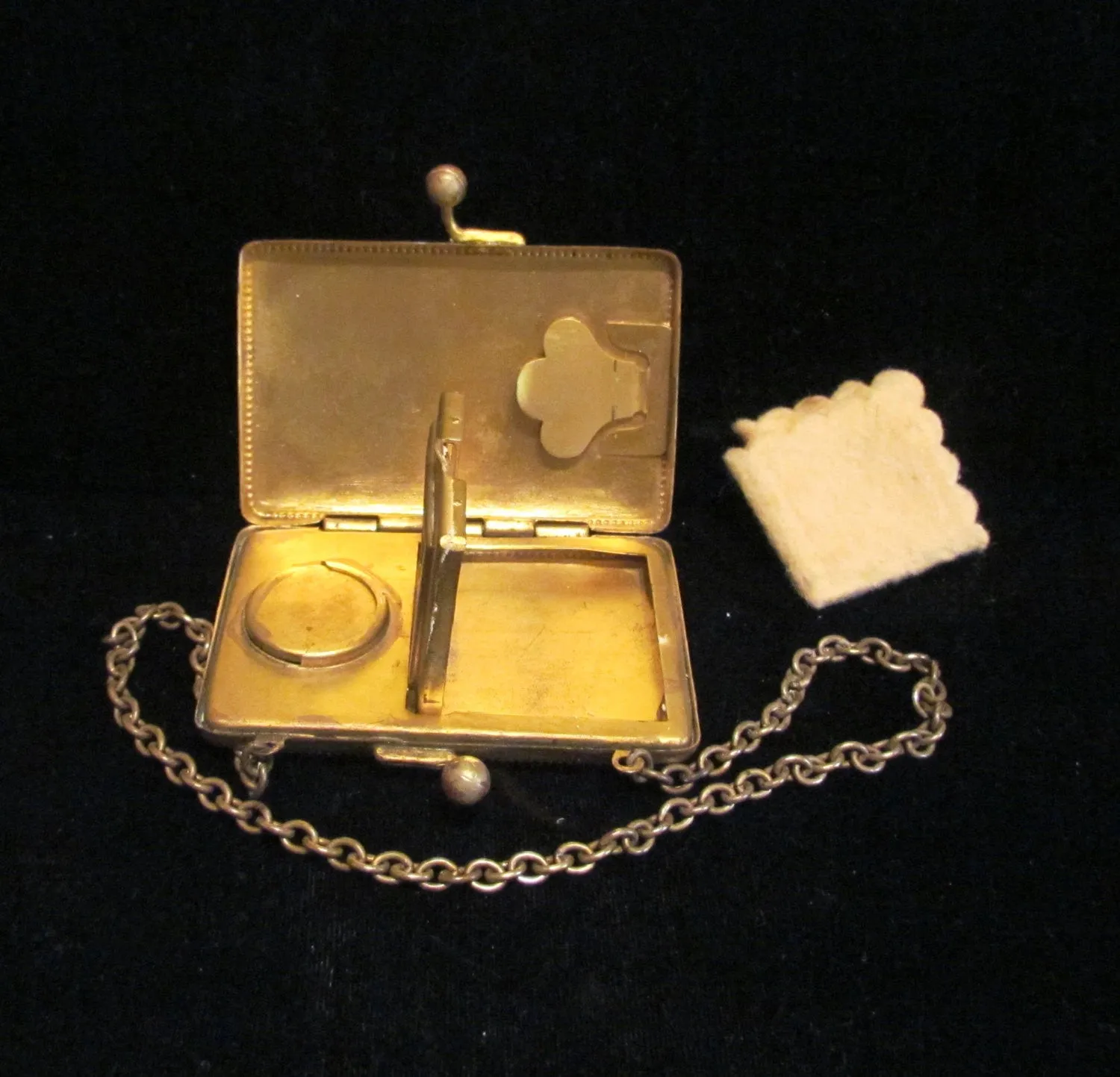 Victorian Gold Compact & Change Purse Antique Chatelaine Card Case Wristlet Purse
