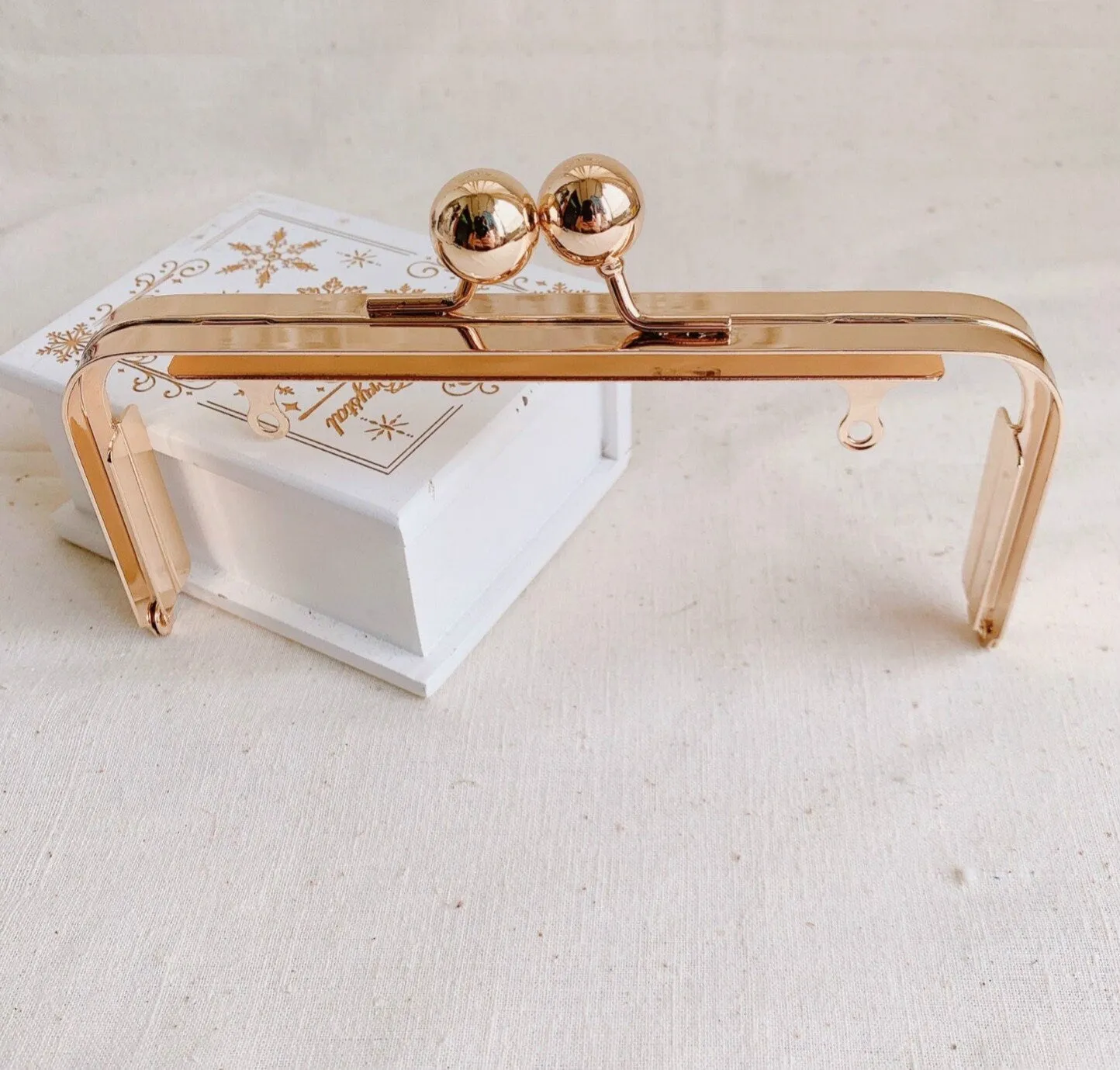 Vintage Light Gold Box Purse Frame Side-Opening 16.2cm x 7.1cm