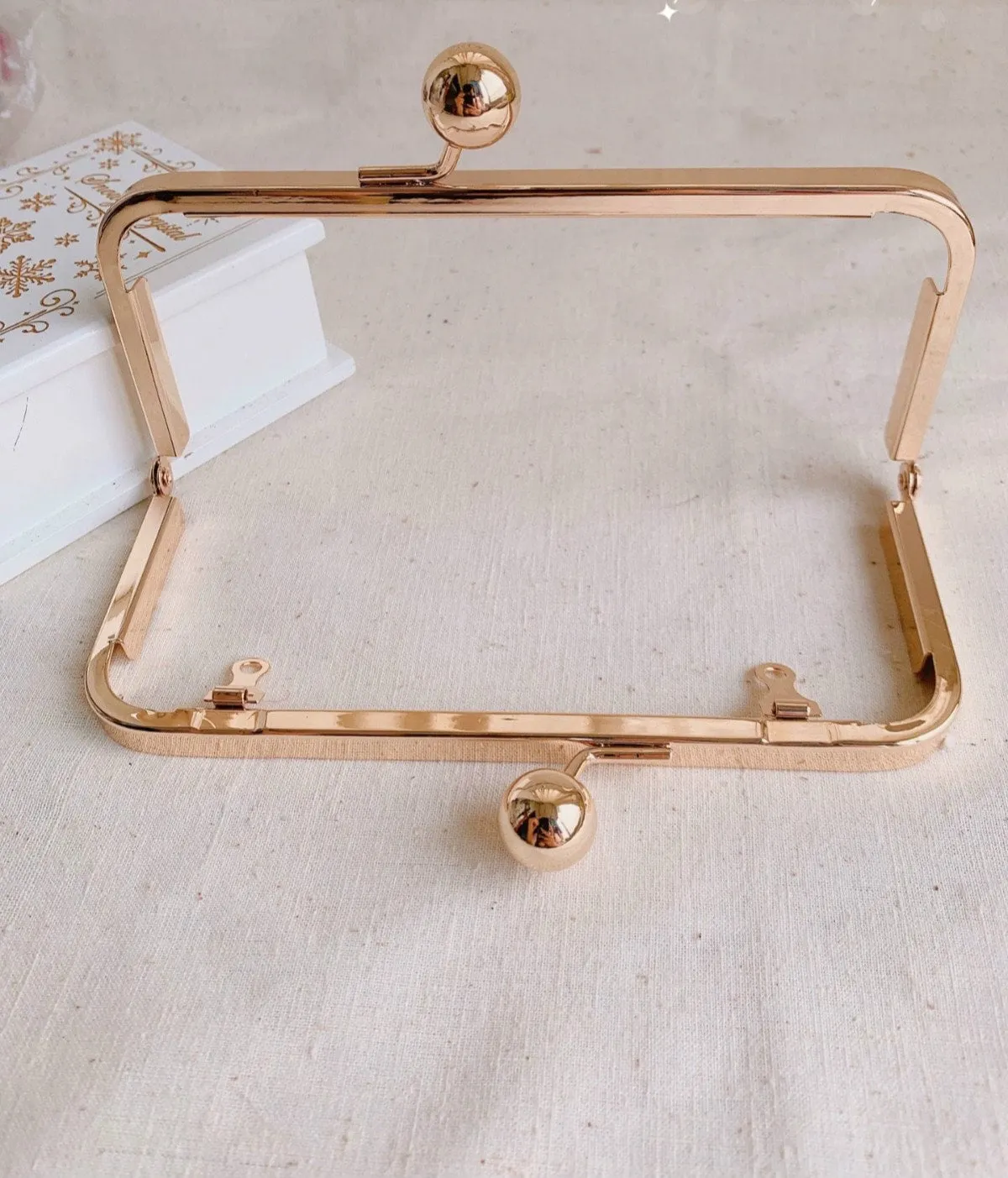 Vintage Light Gold Box Purse Frame Side-Opening 16.2cm x 7.1cm